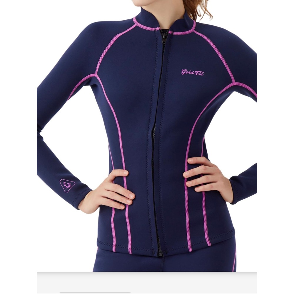 GoldFin Wetsuit Top Womens 2XL Navy Blue 2mm Neoprene Front Zip Long Sleeve